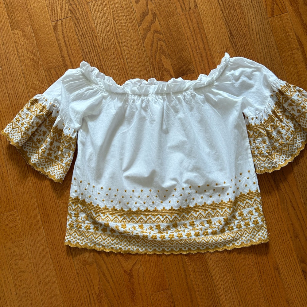 Charlotte Russe White and gold Puff Sleeve Blouse